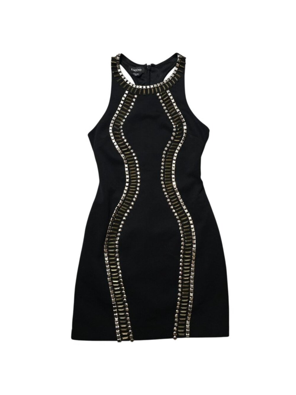 Y2K Bebe Womens Black Embellished Jeweled Bodycon Racerback Party Mini Dress XS